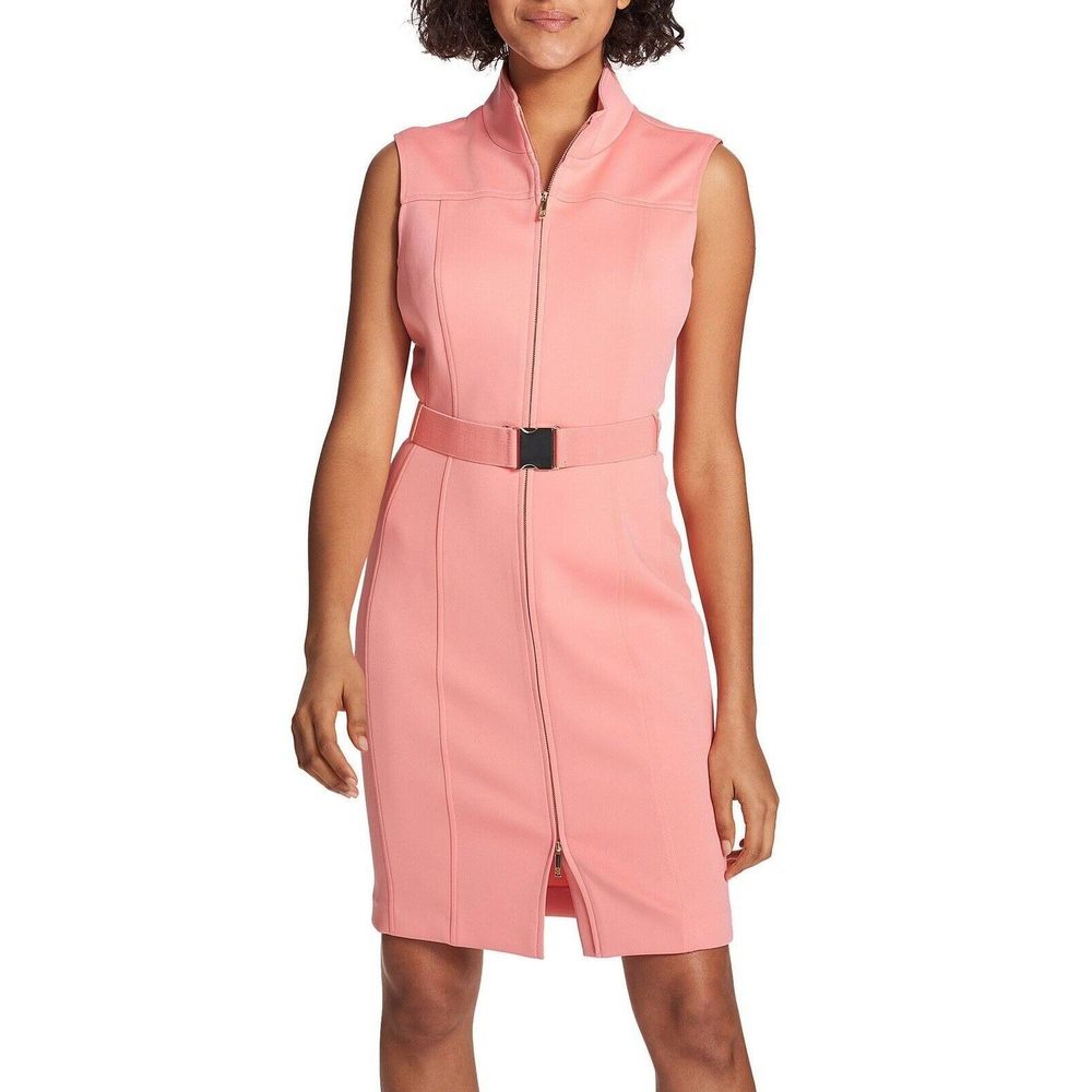 Tommy Hilfiger Women's Classic Scuba Zip Up Dress Color Bloom Barbie Pink Sz 12